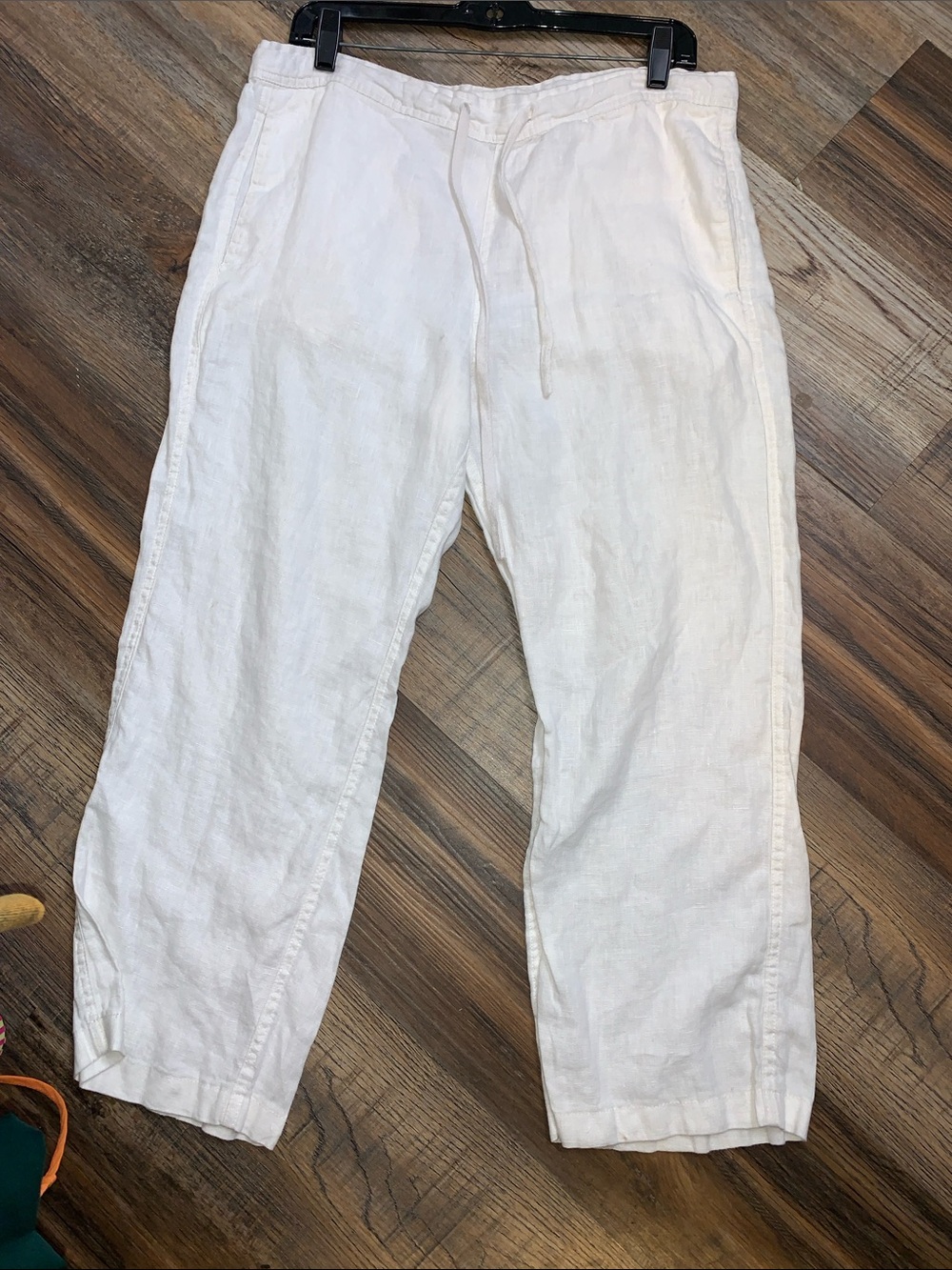 Women's White Wide-Leg Linen Drawstring Pants